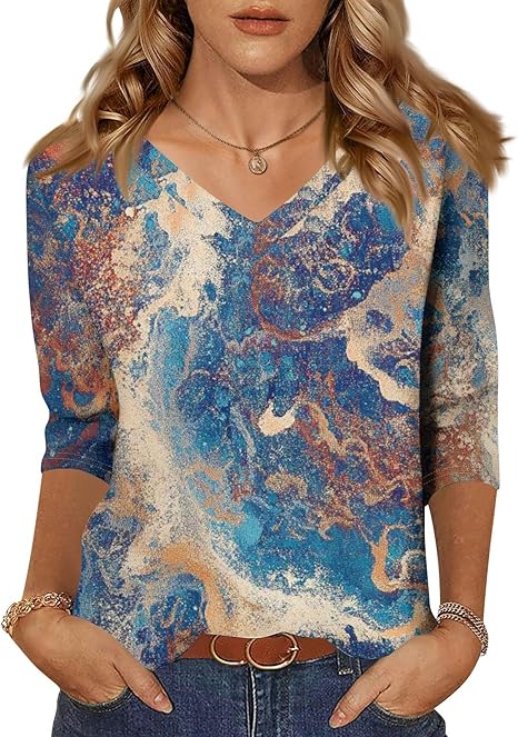 HTHLVMD Womens 3/4 Length Sleeve Tunic Tops Summer Fall Outfits 2025 Three Quarter Sleeve Casual V Neck T Shirts for Women