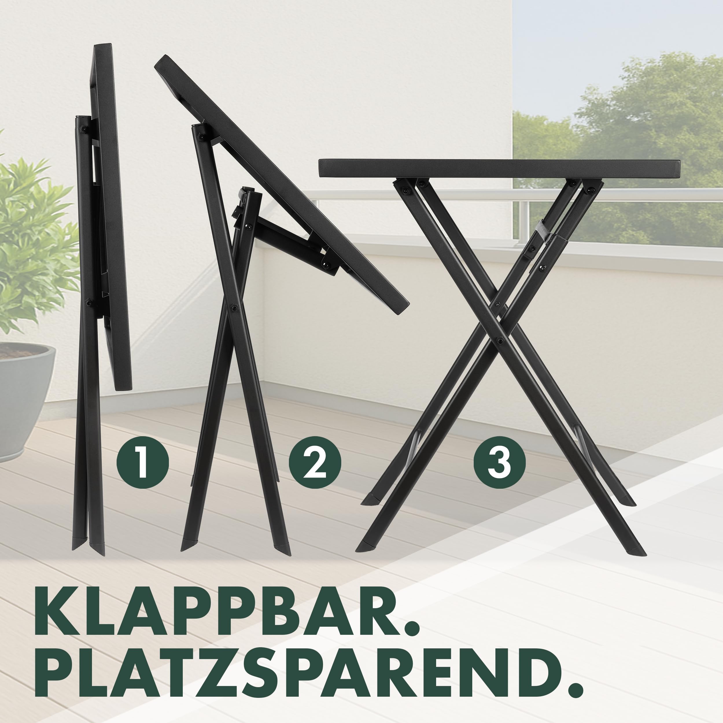 BRUBAKER Gartentisch Bergamo - 58 x 58 cm Balkontisch wetterfest - Metall Beistelltisch klappbar - Campingtisch eckig mit Stein Optik - Klapptisch für Balkon, Terrasse - Bistrotisch - Grau