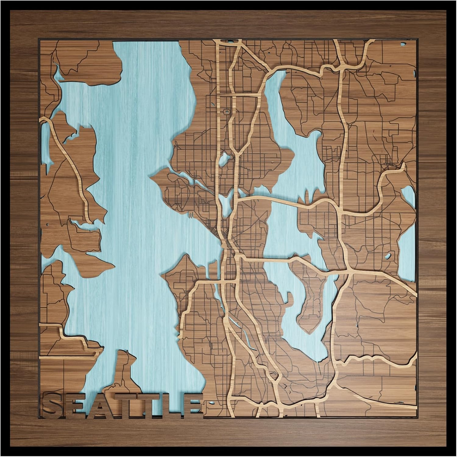 MarqArt Corporate Milestone Gift, Seattle, Washington Wood Map for Office Backdrop or Client Display