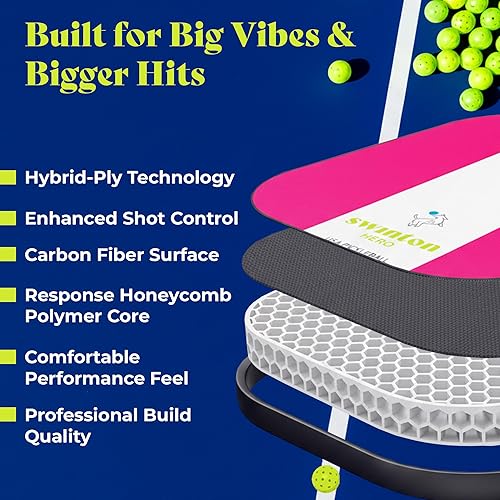 Miniatura 2 de Swinton Paletas de pickleball aprobadas por USAPA de fibra de carbono para control de potencia y giro, superficie avanzada texturizada para tomas de
