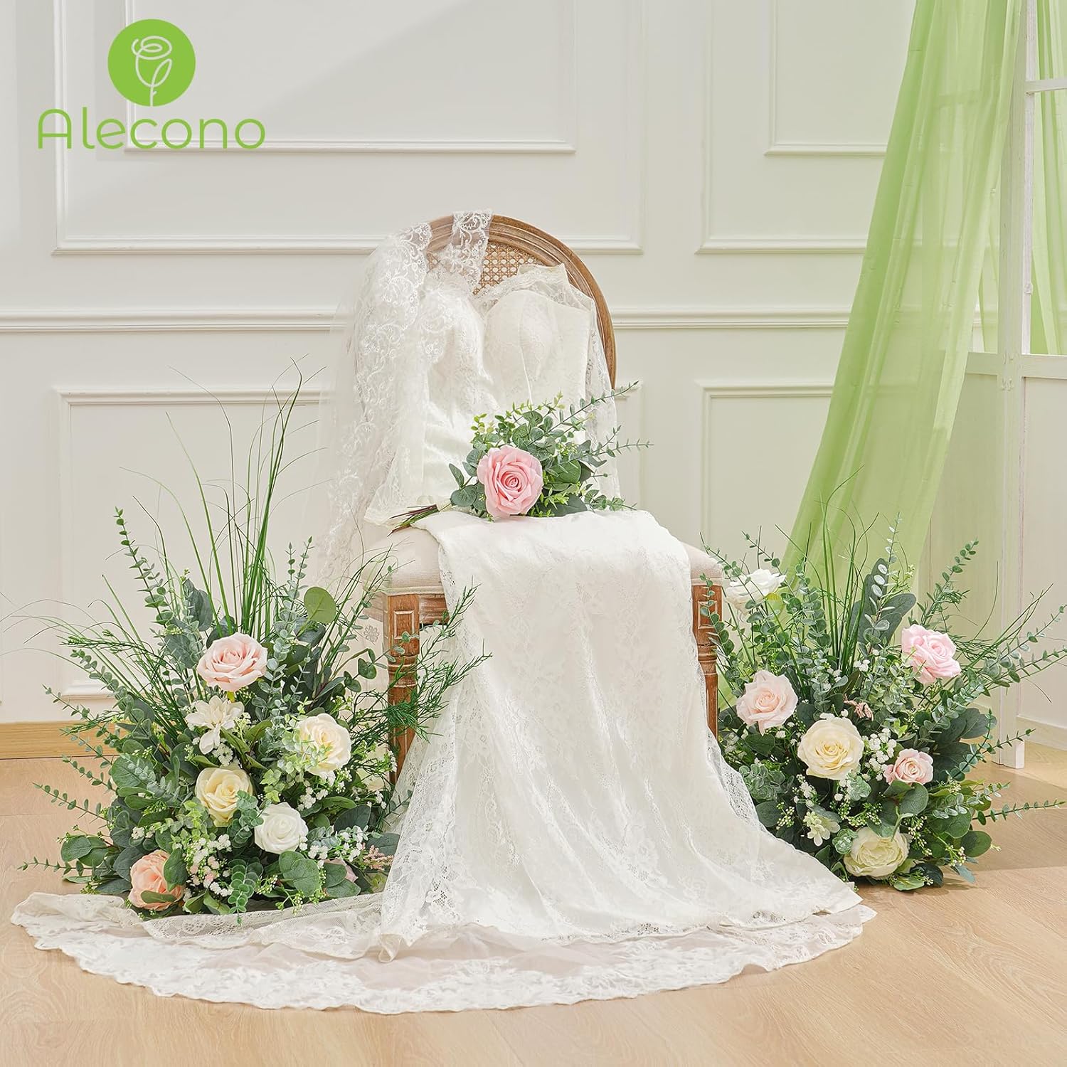 Alecono 100 Pcs 5 Kinds Mixed Artificial Greenery Eucalyptus Stems Bulk, Babys Breath Artificial Flowers and Fake Sliver Dollar Leaves for Centerpieces DIY Bouquet Wedding Home Decor