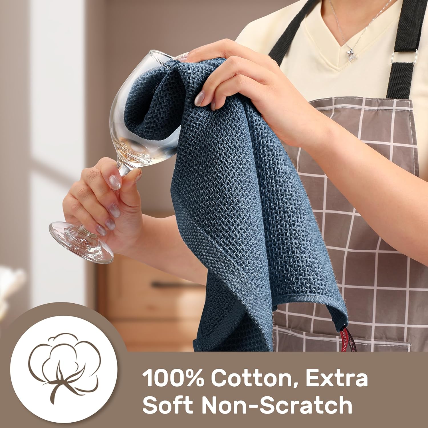 Large Kitchen Hand Towels,Cotton Waffle Weave Dish Towel for Drying, Cleaning Cloth for Kitchen Dishes - Extra Absorbent and Soft - 16 x 28 inch (Blue Gray-4 Pack) - Image 3