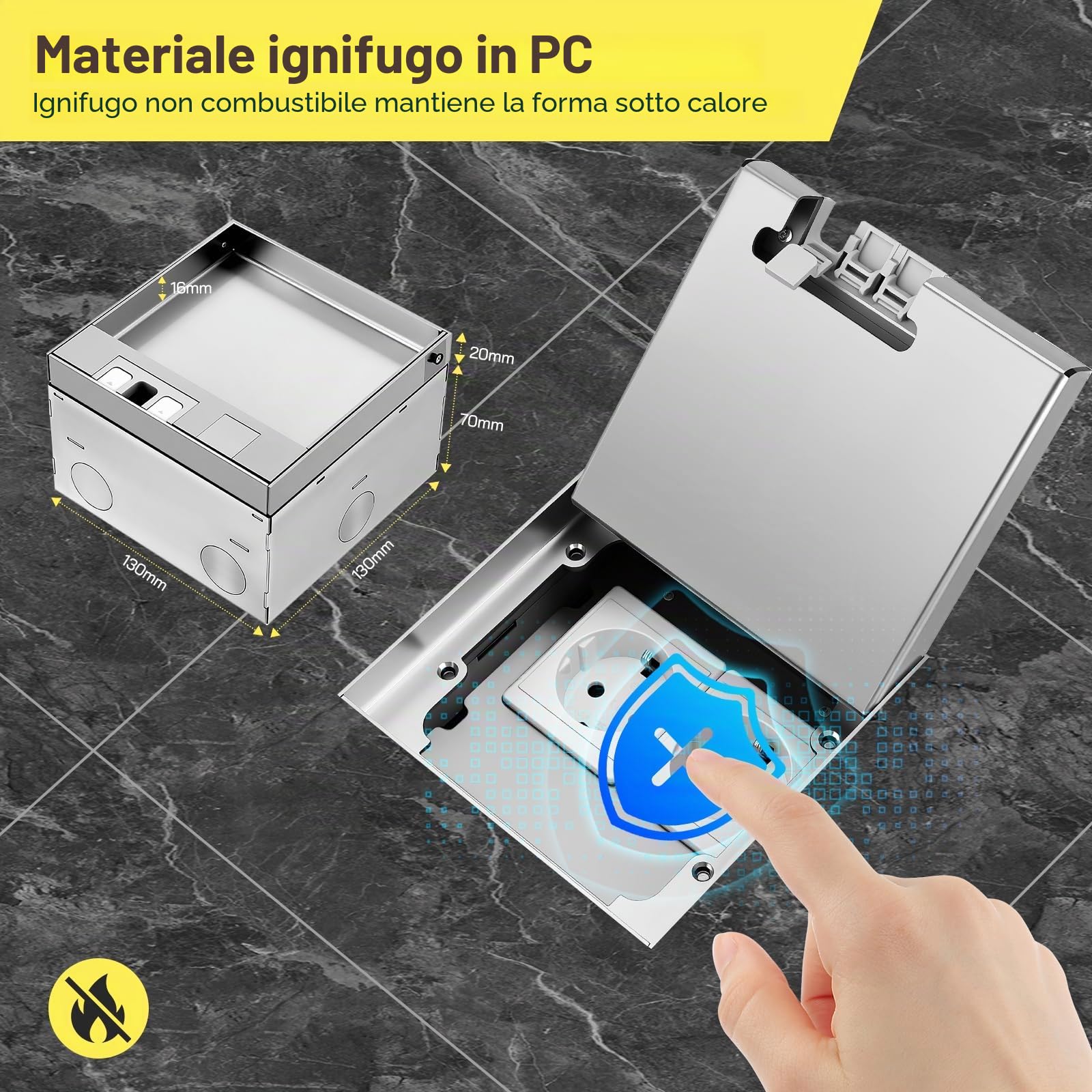 Scatola di corrente da incasso a pavimento 16A 4000W in acciaio inox impermeabile, 2 prese elettriche UE, set da pavimento retrattile per cucina, soggiorno, ufficio, hotel
