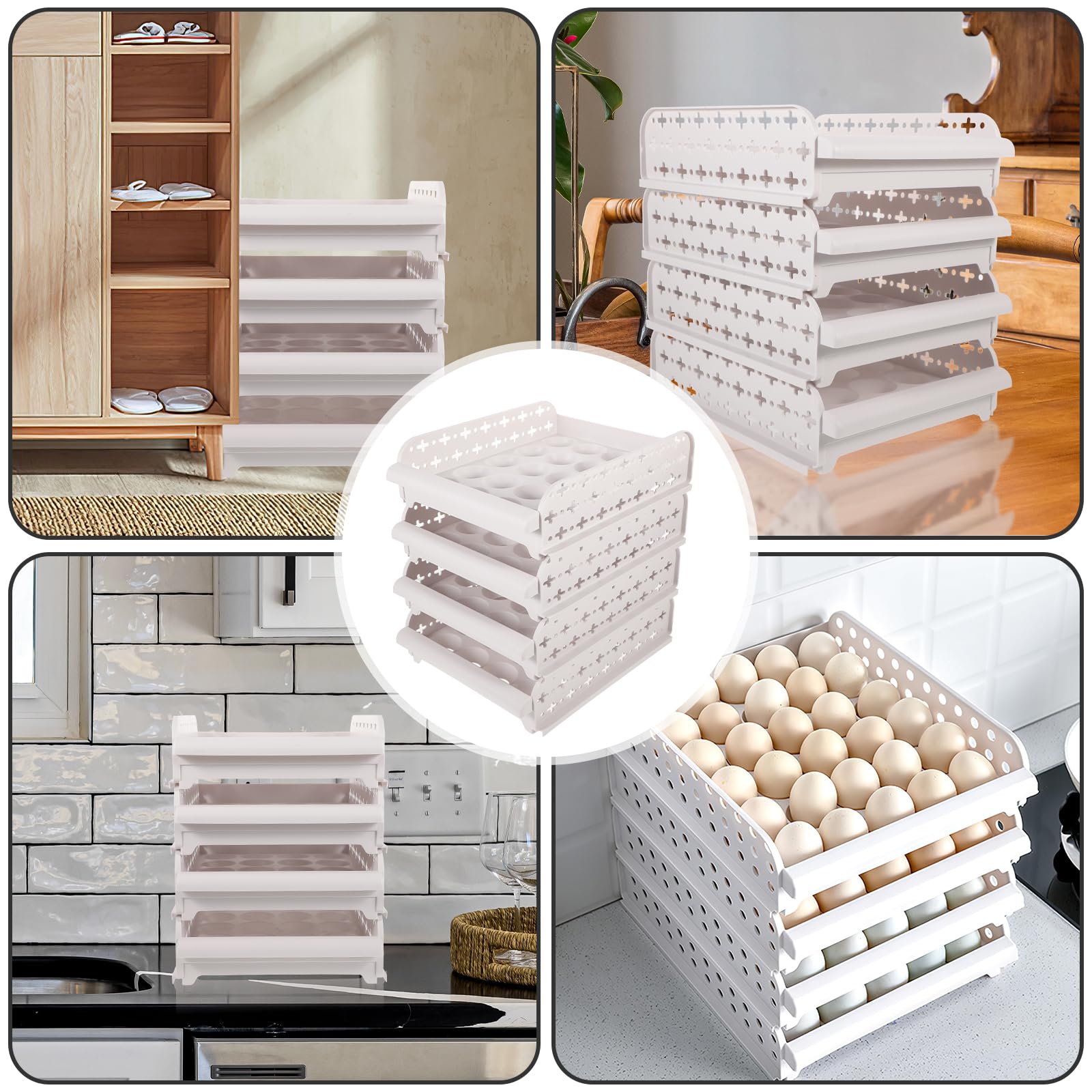 Hoxfly Portauova Impilabili 4 Pezzi - Contenitore Frigo Per 96 Uova - Foto 4