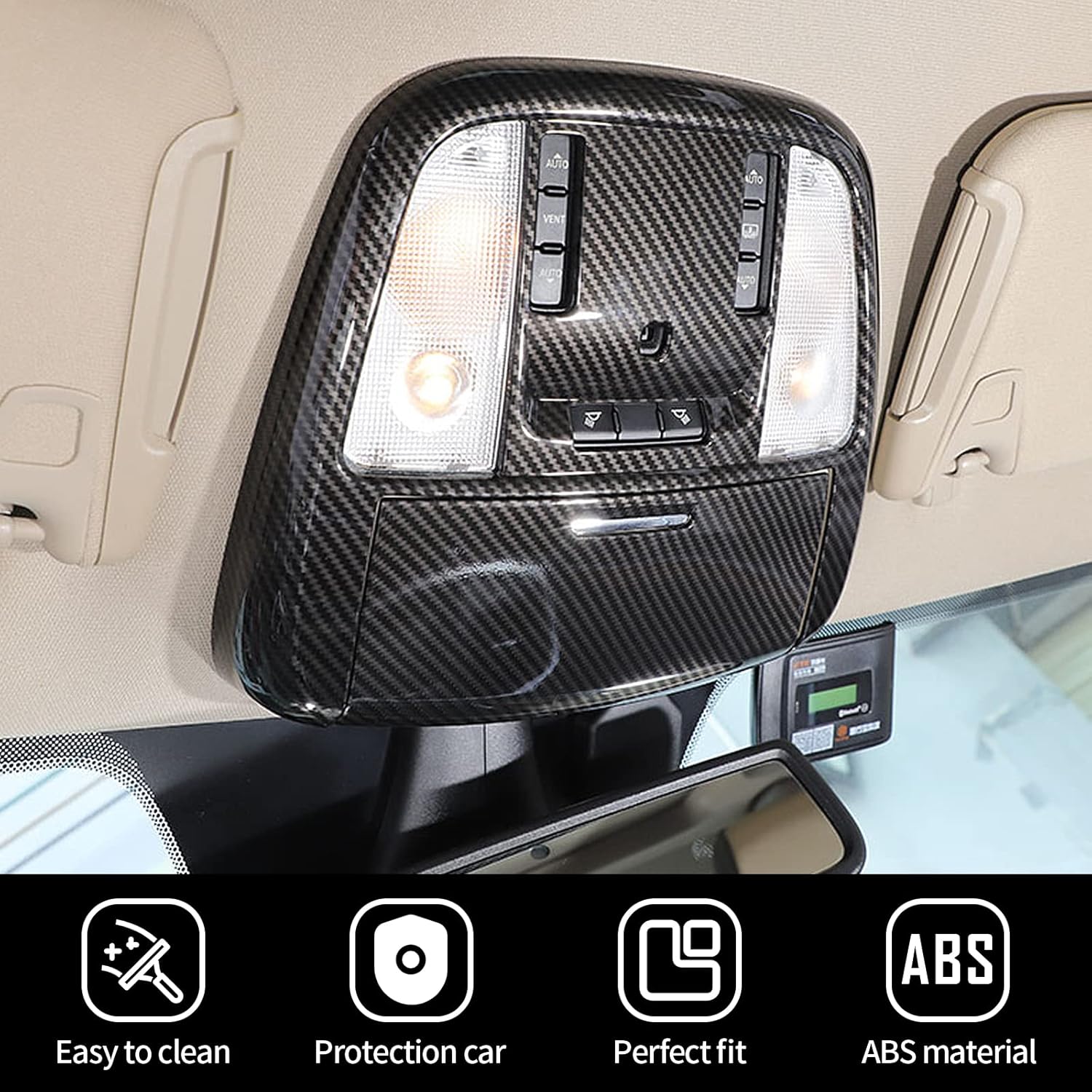 JWWY Roof Reading Light Cover Trim for 2015-2025+ Dodge Charger Durango Interior Accessories (Chrysler 300) ABS Carbon Fiber