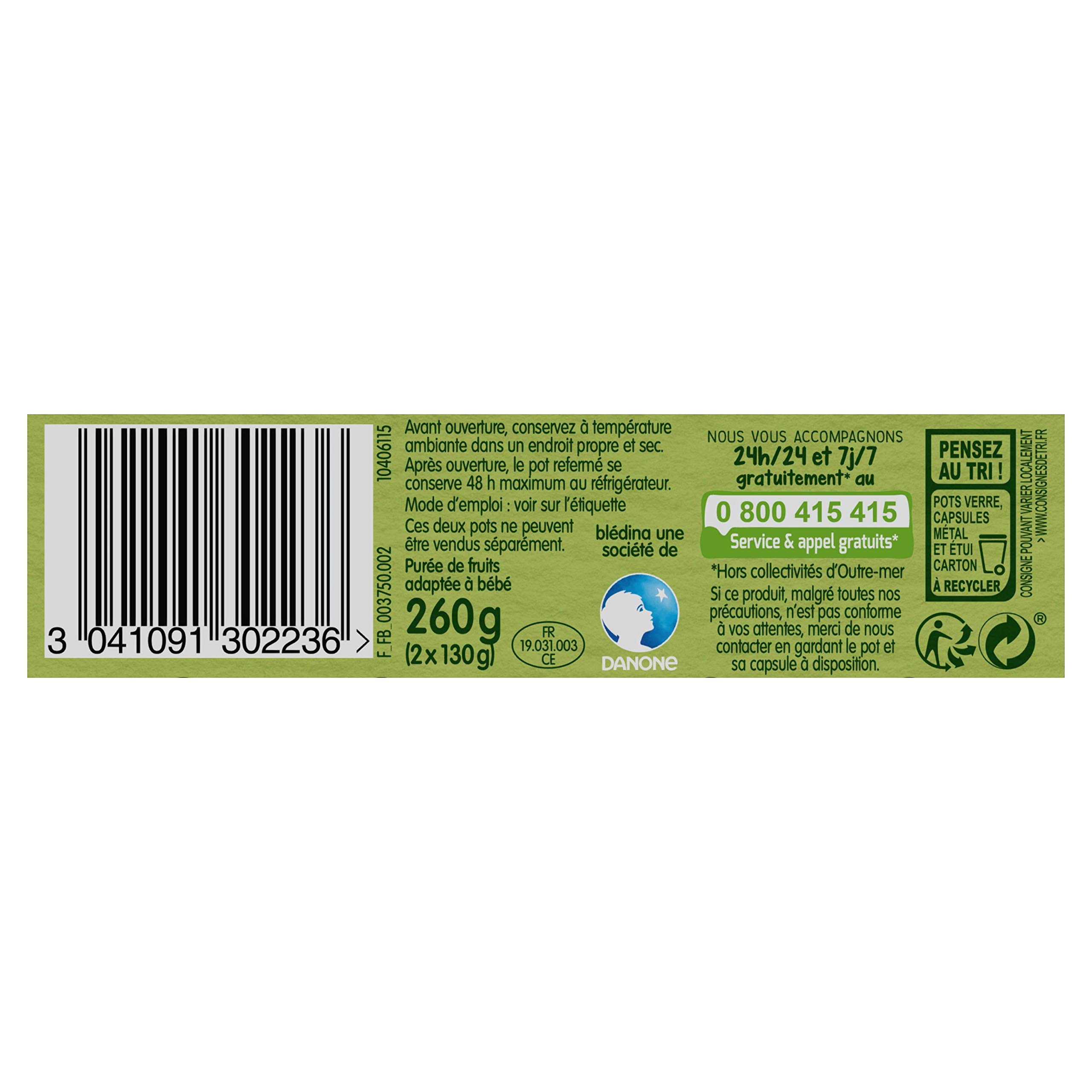 Blédina Les Récoltes Bio, Petits pots bébé Bio dès 4/6 Mois, Pommes Pruneaux, 2x130g (Packx12)