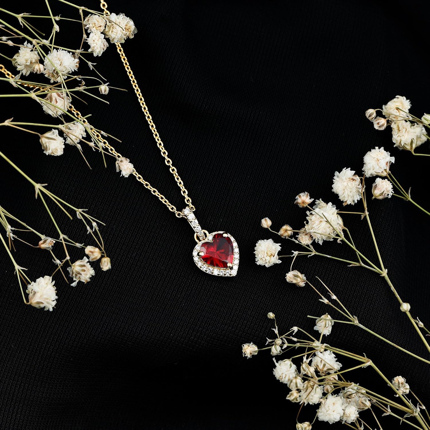Certified 1.5 Carat Lab Grown Ruby and Diamond Heart Necklace Silver Chain, Aaaa Quality - Gift For Special Occasions - Image 3