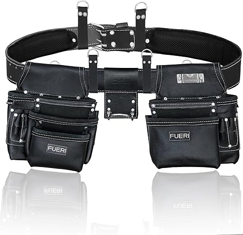 Miniatura 14 de FUERI Kit de herramientas para cinturón de herramientas Heavy Duty Pro Gauge Leather Rig Riveted Refuerzo Organizador de herramientas soporte