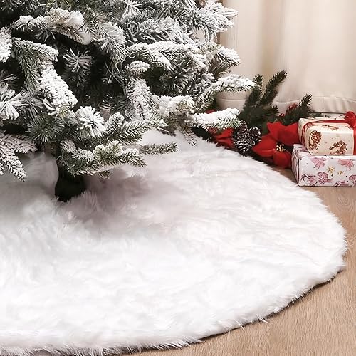 Miniatura 4 de CCINEE Falda de felpa para árbol de Navidad de 48 pulgadas con gran piel sintética blanca para nieve, decoración para fiesta de Navidad, suministros