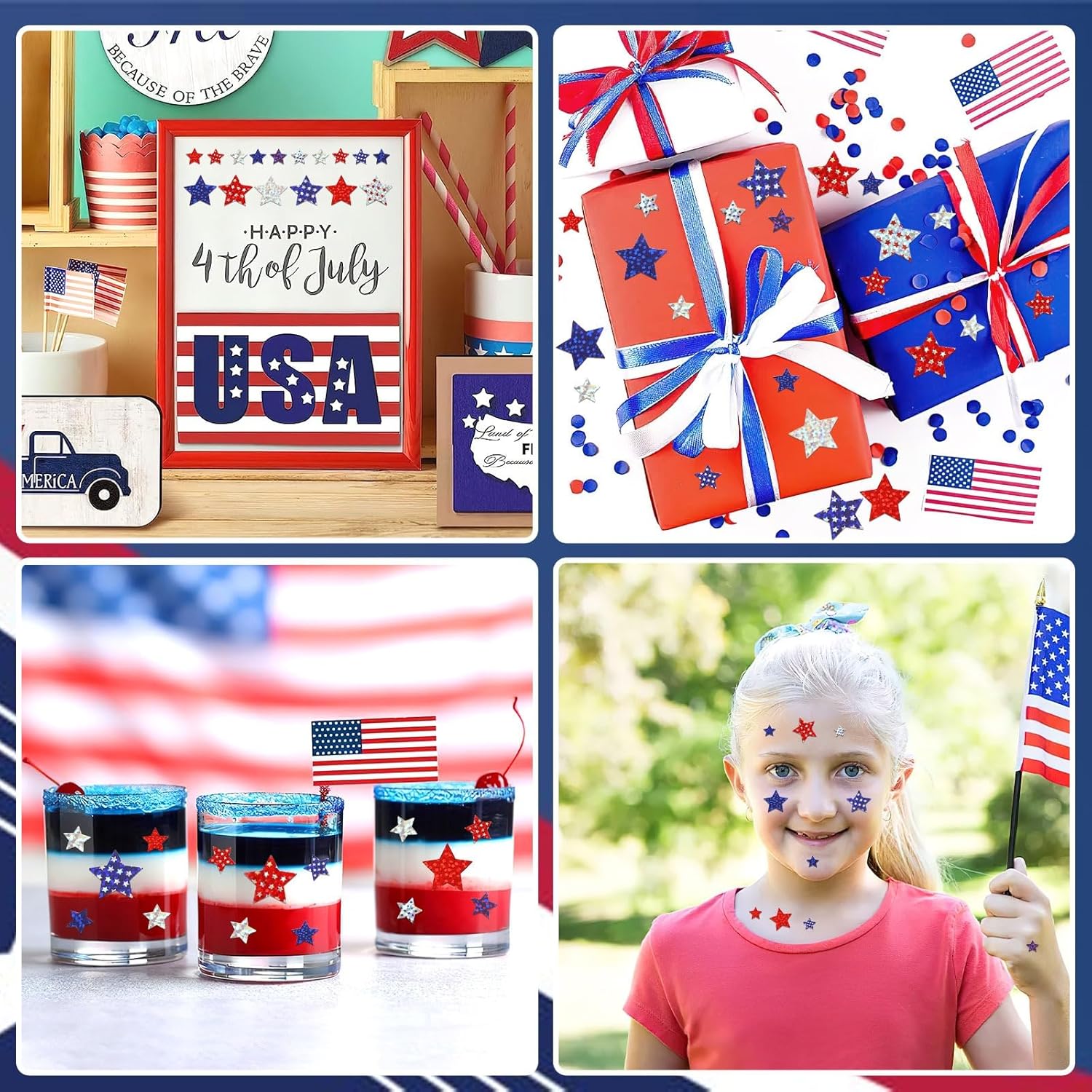 JULMELON 1500 PCS 4th of July Stickers for Kids, Red White Blue Star Stickers USA Patriotic Label for Fourth of July American Independence Day Party Decorations Classroom DIY Crafts