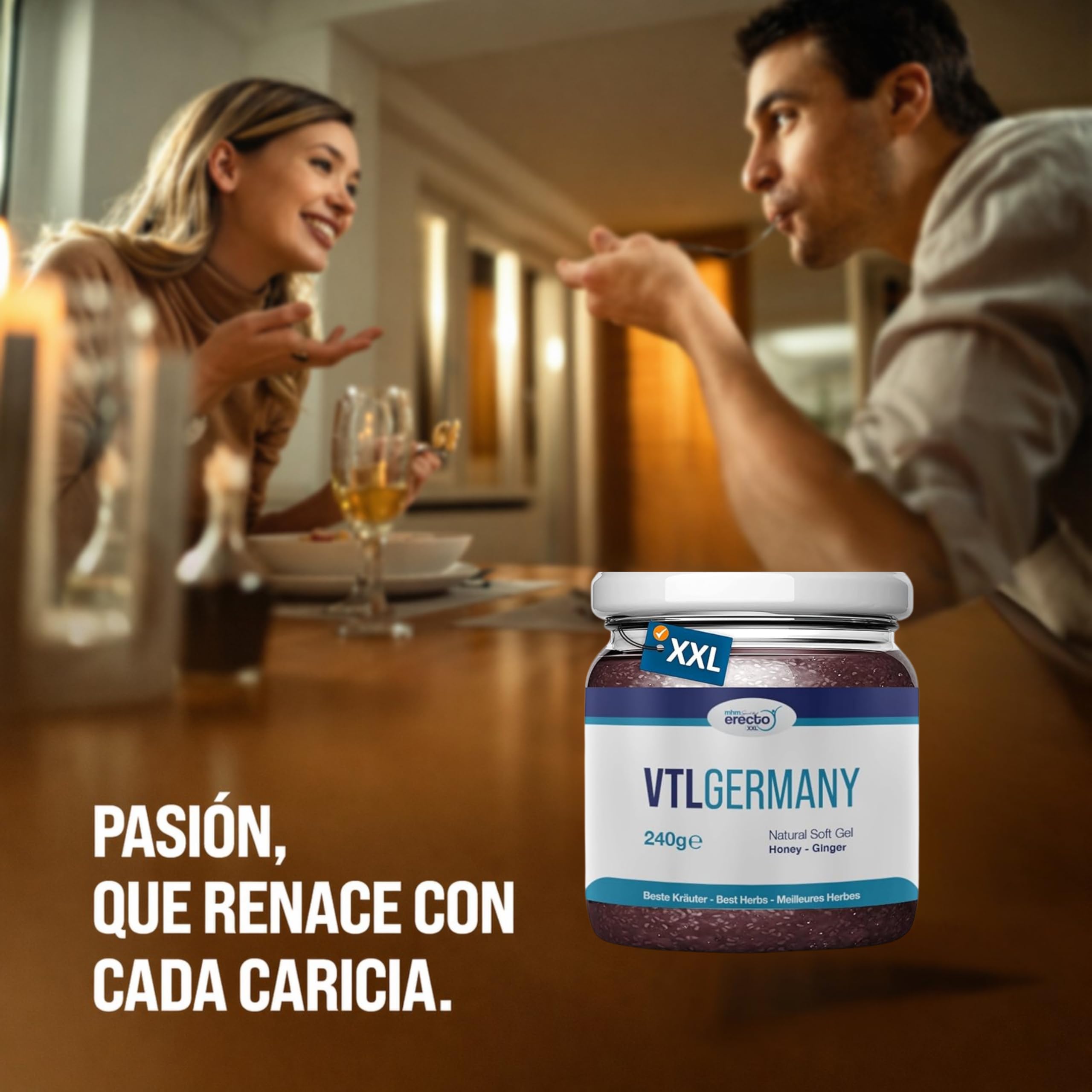 VTL GERMANY Miel Afrodisíaco Hombre, Efecto Inmediato, 240g frasco de Miel Gel, Extra Fuerte para Hombres Activos