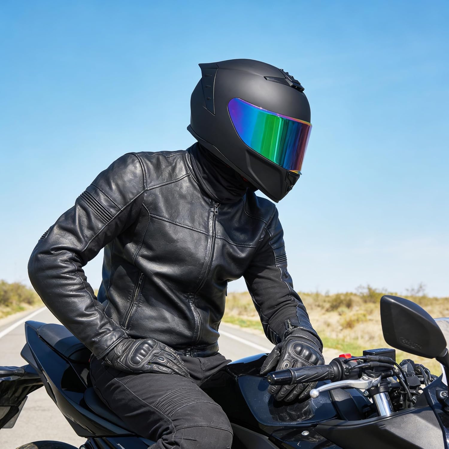 Full Face Motorcycle Helmet,Helmets for Adults Motorcycle, MG611 Motorbike Racing Street Bike Helmets with Black Visor for Men Women,DOT Approved (Matte Black-Colorful+ Mask, L)