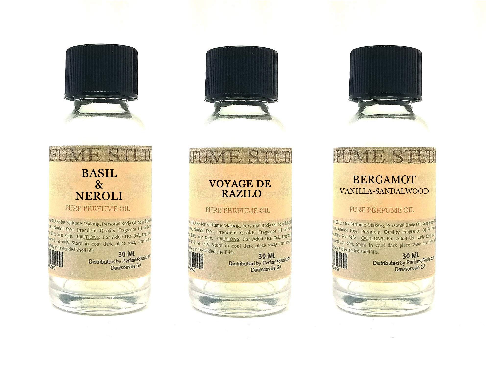 Sponsored Ad - Fragrance Oil Set 3-Pk 1oz Each for Making Soaps, Candles, Bath Bombs, Lotions, Room Sprays, Colognes (Green Fresh, Basil & Neroli, Voyage De Razilo, Bergamot)