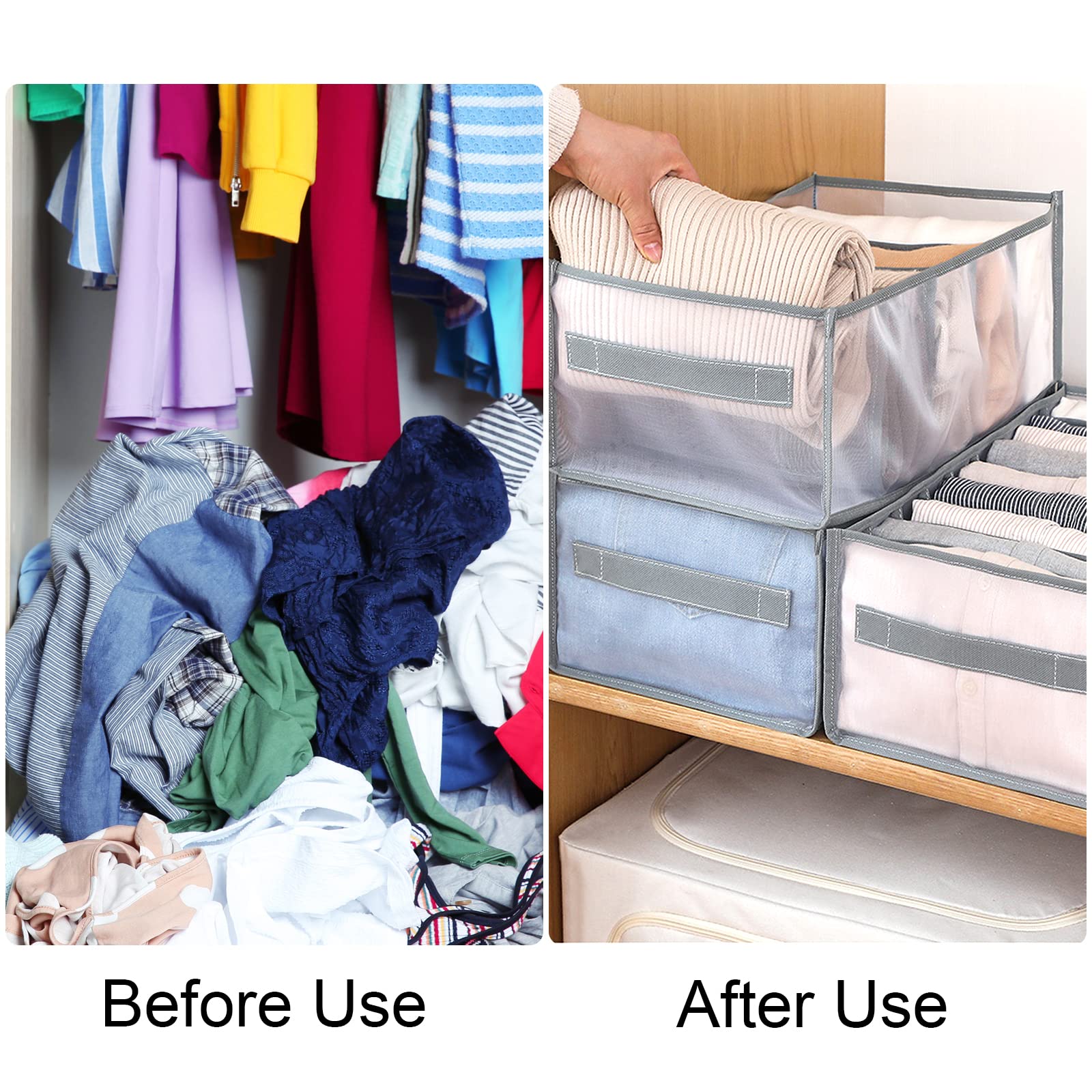 Coorganisers Organisateurs de tiroir de jeans pour vêtements, boîte de rangement à 5 compartiments, organiseur de vêtements lavable pour vêtements pliés, jeans, pantalons, leggings, t-shirts (gris