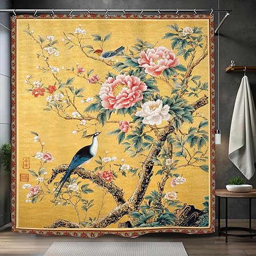 Miniatura 12 de Cortina de Ducha de Gato Negro 60Ancho x 72Largo Pulgadas Gótico Fase Lunar Flor Brujeril Estrellas Místicas Celestiales Beige Tarot Juego de Baño