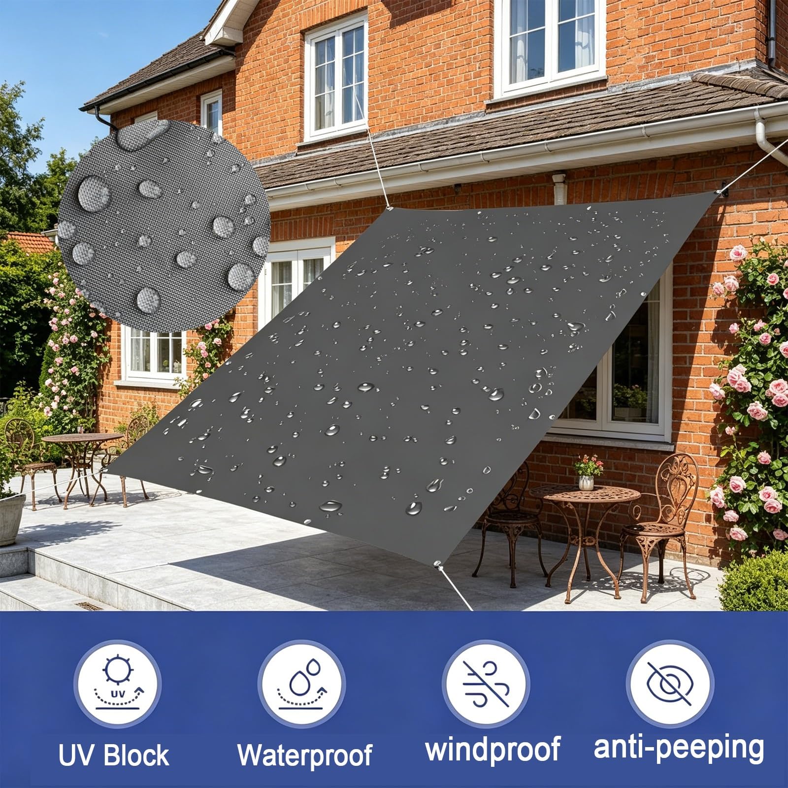 Vela Ombreggiante Impermeabile 120 x 500 cm Protezione Raggi UV 98% Impermeabile Poliestere Antistrappo Robusto e Stabile Rete Ombreggiante per Esterni per Giardino, Verde Scuro