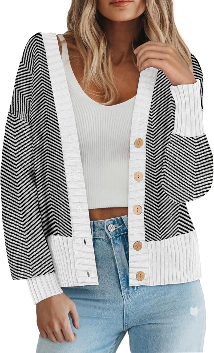 Zeagoo Women's Cardigan 2025 Fall Winter Open Front Oversized Button V Neck Loose Soft Knit Sweater