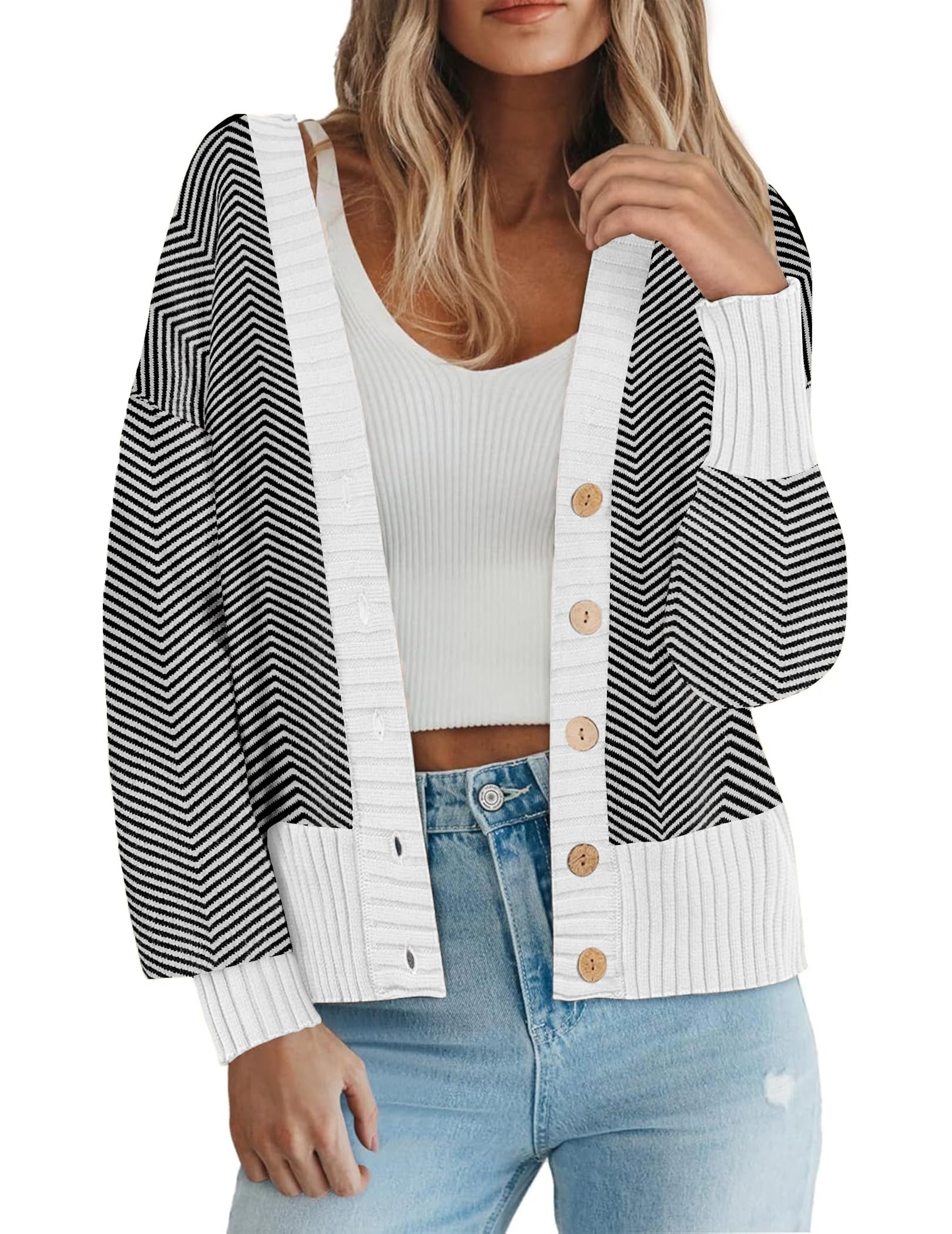Zeagoo Womens Cardigan 2025 Fall Winter Open Front Oversized Button V Neck Loose Soft Knit Sweater