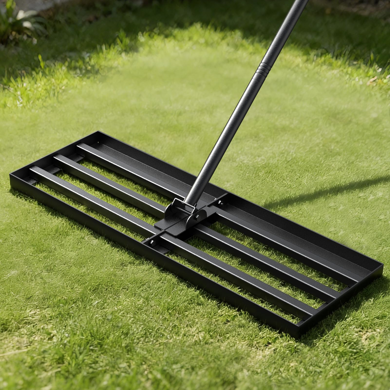 Strifuture Rasenplanier-Rechen 76cm - Verstellbarer Griff (119-196cm), 180° Schwenkbarer Kopf, Rostbeständiger Stahl für Rasen & Golfplätze