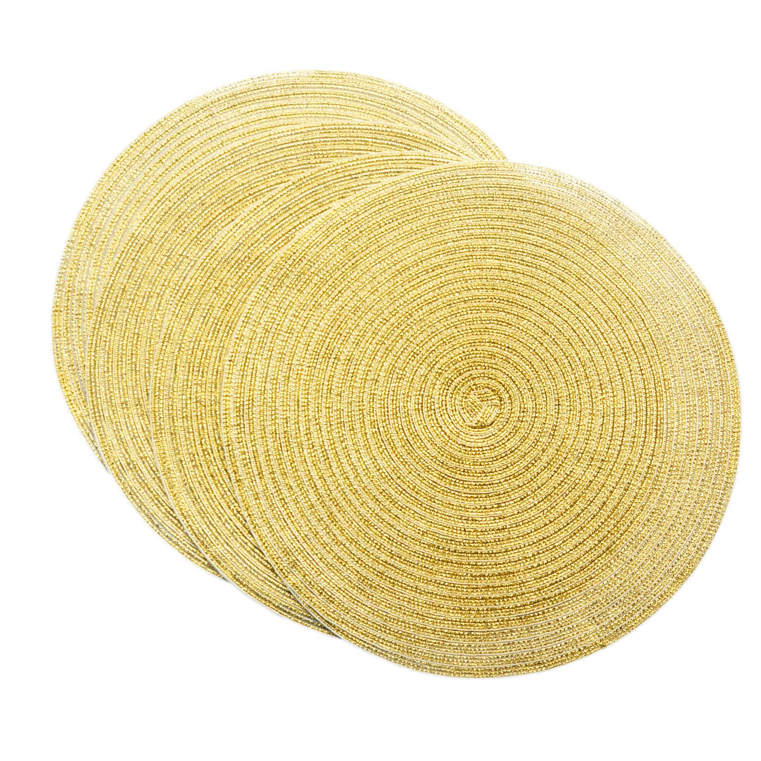 SCF2017 Round Woven Glitter Plastic Placemats 38cm Hollow Table Mats,Set of 4,Gold
