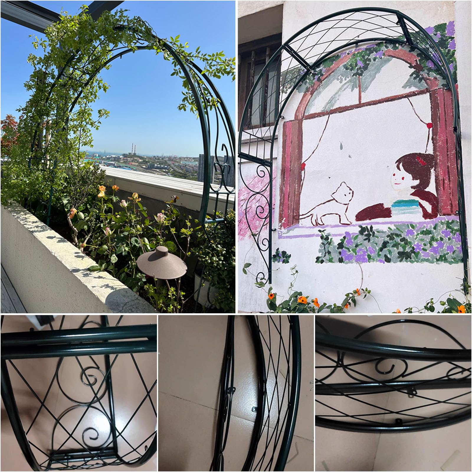Gartenbogen Rankhilfe für Kletterrosen Metall Gartenbogen für Pflanzen Wand Gartenbogen für Fenster Tür Eingang Elegante Outdoor Dekor