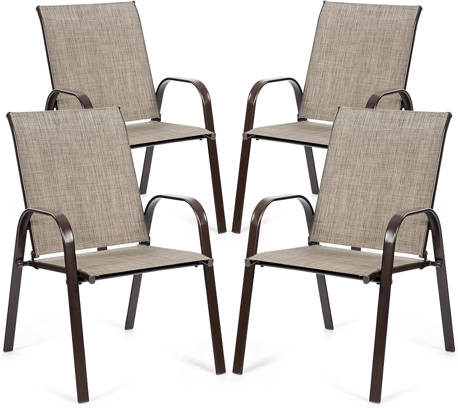 Tangkula 4 Piece Patio Dining Chairs, Outdoor Bistro Chairs W/Curved Armrests, Easy-to-Dry Fabric, Reinforced Steel Frame, Wide & Comfortable Camping Chairs for Garden, Poolside, Backyard (2, Grey)