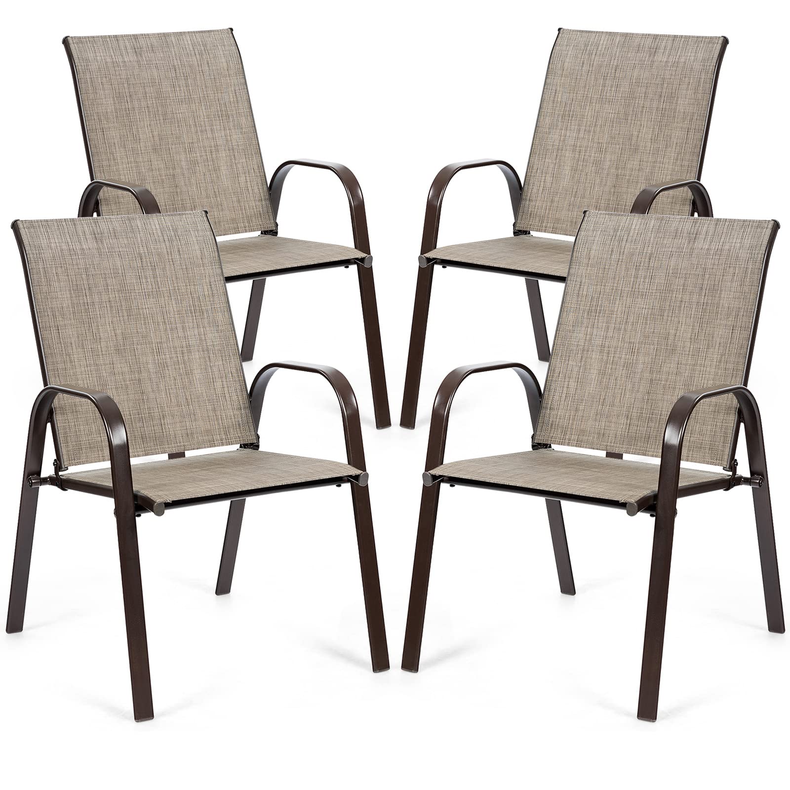 Tangkula 4 Piece Patio Dining Chairs, Outdoor Bistro Chairs W/Curved Armrests, Easy-to-Dry Fabric, Reinforced Steel Frame, Wide & Comfortable Camping