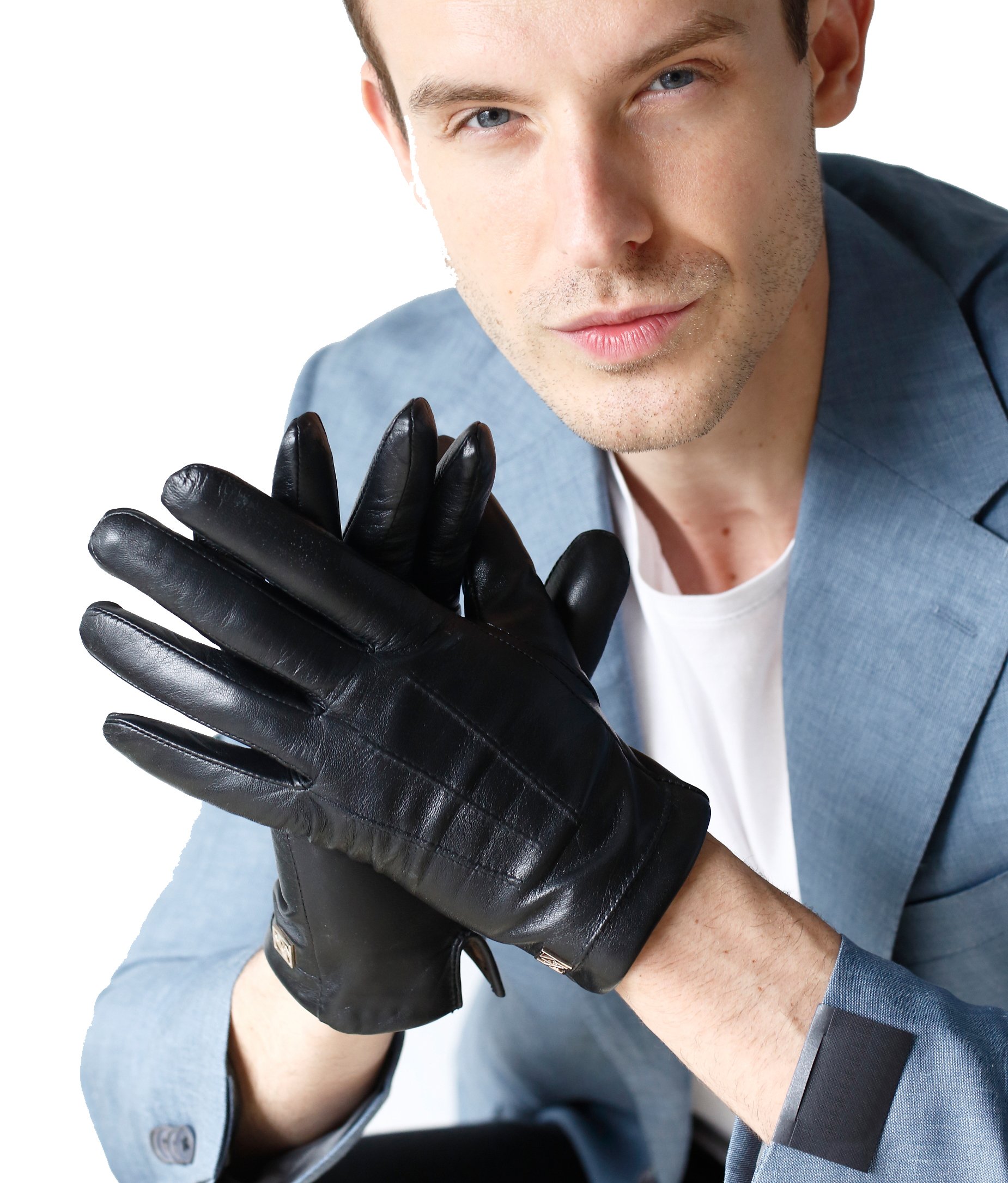 NappaNovum Men's NappaGloves with Warm Lining Classic Lambskin Winter Warm Touchscreen Gloves (S, Black)