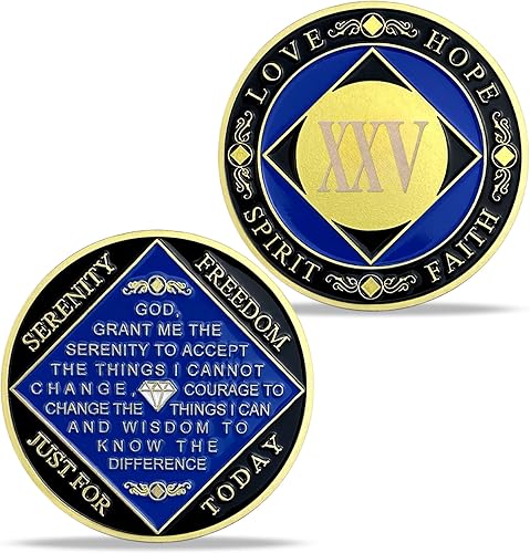 Medallón NA de 25 años chapado en oro, monedas anónimas, regalo de recuperación de fichas de aniversario de cumpleaños