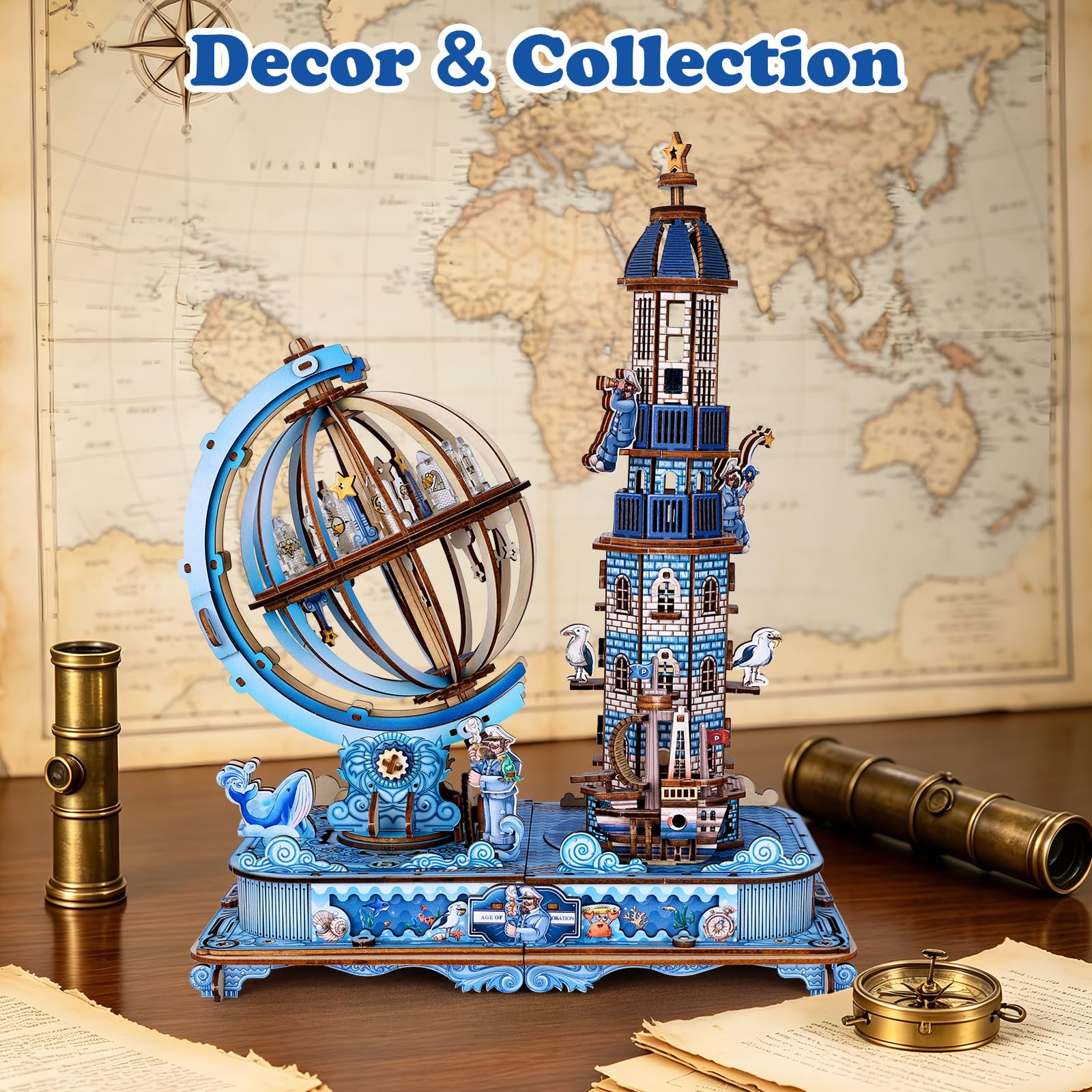 Cuteefun Puzzle 3D Madera Globo Musical Giratorio-Odisea Estelar[415Piezas]