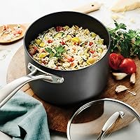 Vista 2 de Tramontina OnyxPro Cacerola pequeña antiadherente con anodizado duro de 2 cuartos con tapa de vidrio, apta para horno