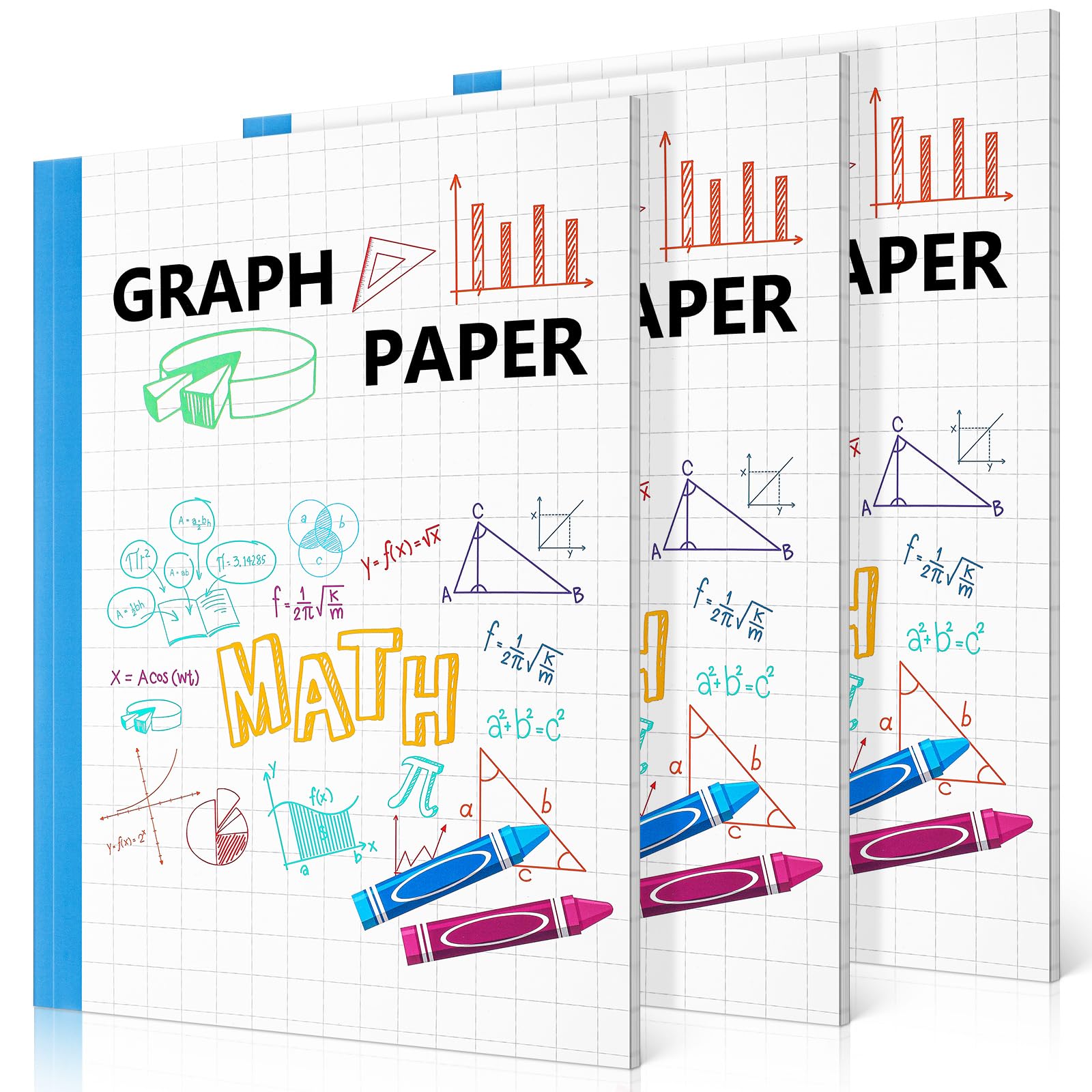 Ctosree 3 Packs Graph Paper For Kids 1/2 Inch Squares Math Graph Paper Composition Notebook 8.5 x 11 Inch Quad Ruled Grid Notebook for Kids School Supplies