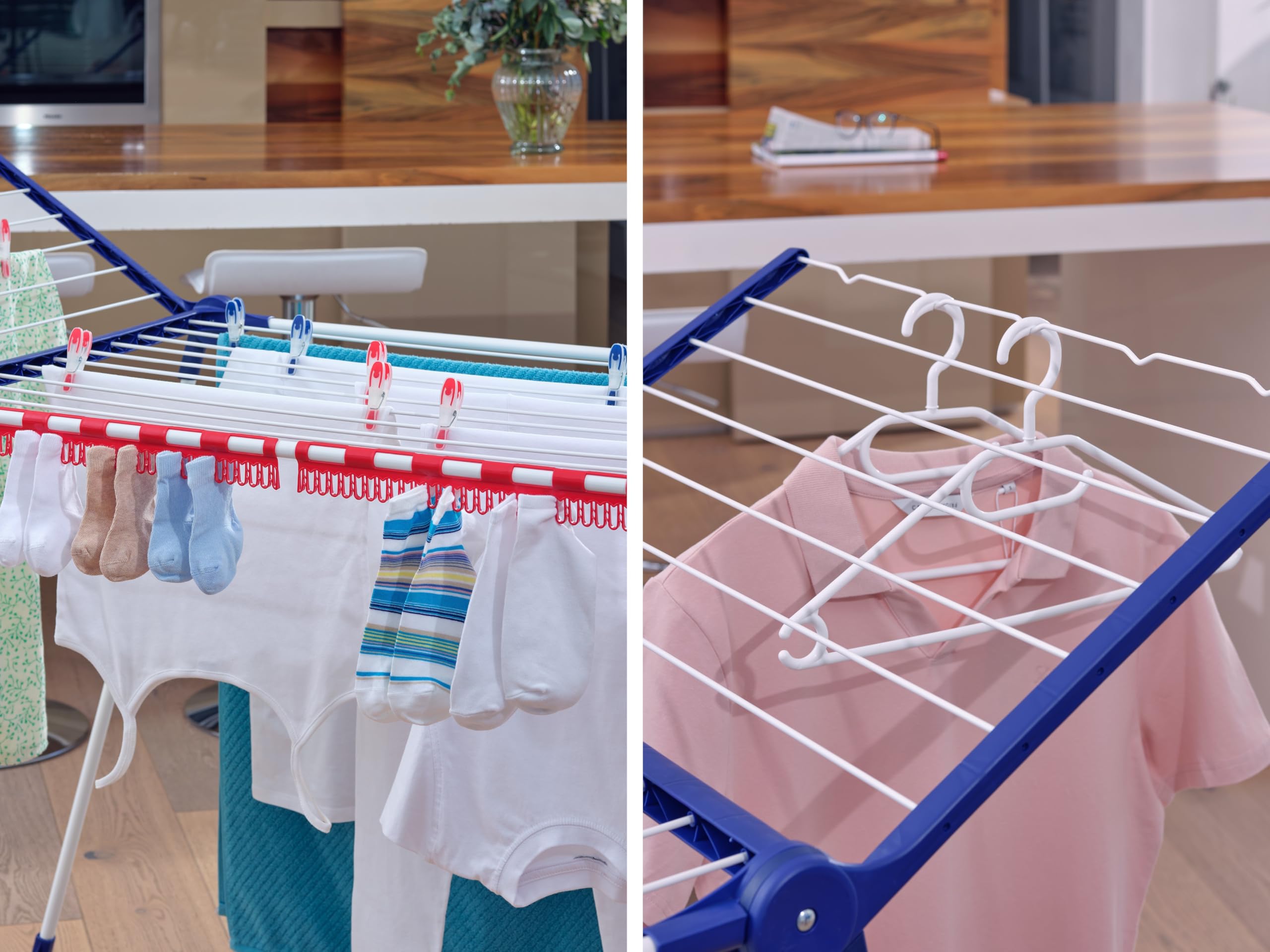 Leifheit Stendibiancheria Pegasus 200 Solid Deluxe Mobile, 20 m | Ruote girevoli 360°, alette alte 107 cm per capi lunghi, 5 accessori inclusi, pieghevole salvaspazio, antiruggine