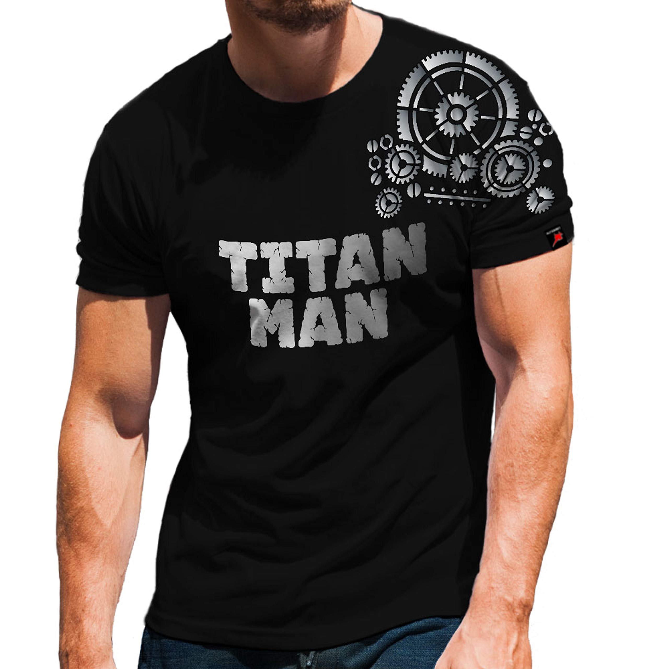 T-shirt mécanique Titan Man 31485 noir grande taille 4XL avec impression engrenage steampunk