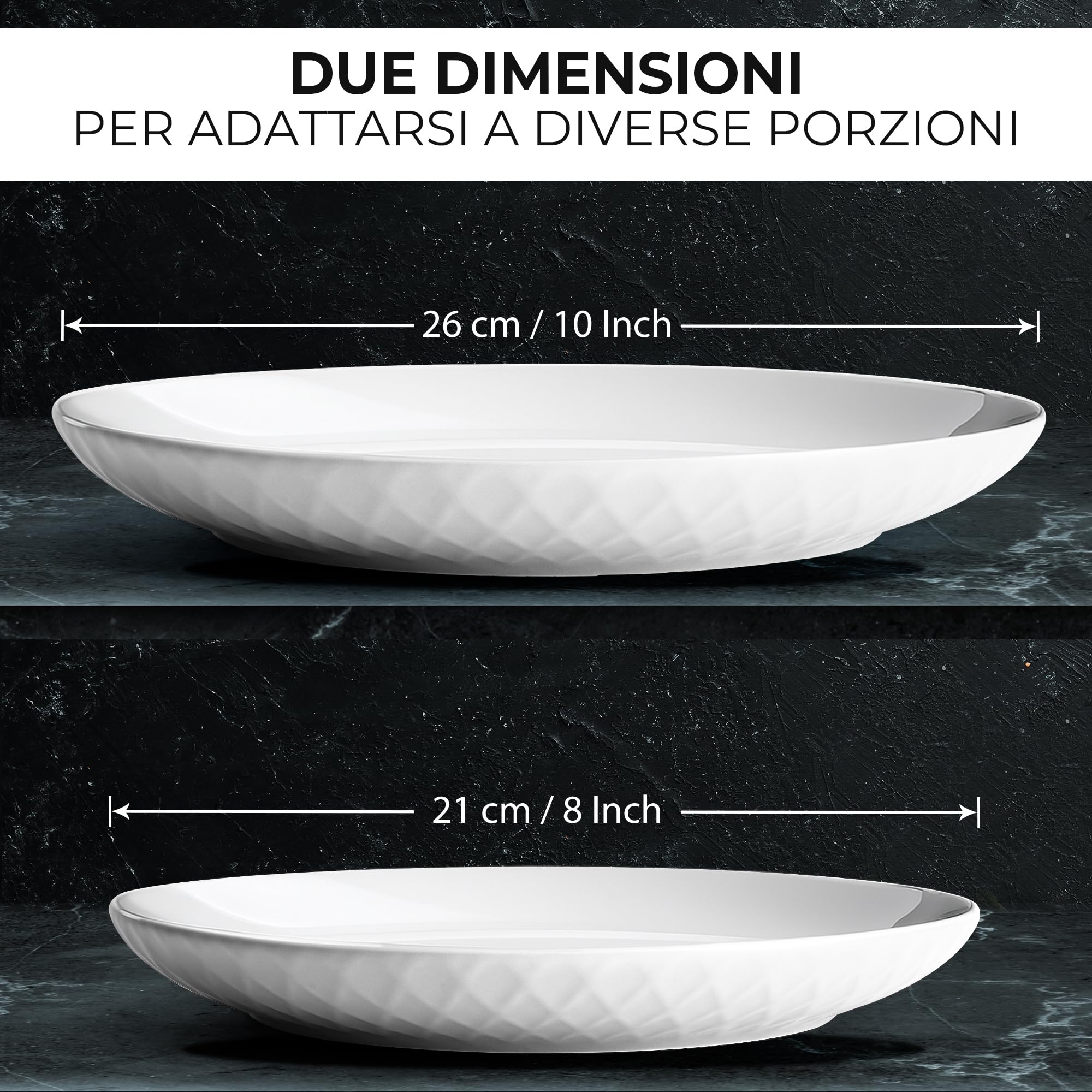 MIAMIO - Set di 6 piatti/Set di piatti moderni in ceramica/gres - Collezione Palmanova (26 cm, Blanco)