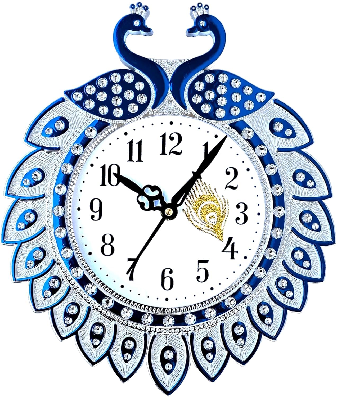 Peacock Design Analog Wall Clock for Living Room | Decorative Modern Designer Wall Clock for Home Decor | Stylish Flower Pattern Wall Clock for Hall, Bedroom & Office | Silent Sweep Quartz Clock-Blue-image-17