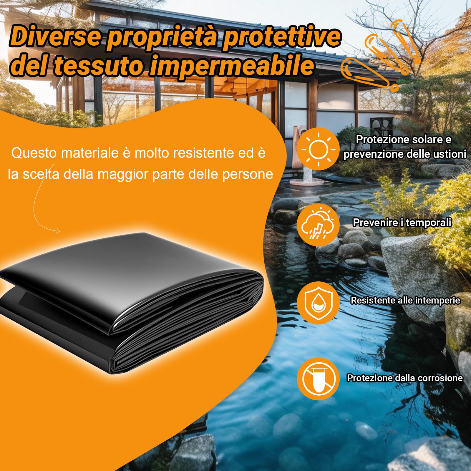 Telo Nero in PVC 4x8m per Laghetto – Fodera Impermeabile con Protezione Anti-UV, Perfetta per Laghetti, Fontane e Aree Acquatiche.