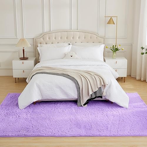 Miniatura 234 de Andency - Tapete de pelo largo sintético de interior, 4 x 6 pies, color gris oscuro estilo teñido anudado, afelpado, suave y mullido