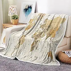 Mapa do mundo cobertor de lã para sofá, mapa do mundo topografia vintage educacional universitária crianças cama viagem acampamento cobertores, mapa geográfico mantas e cobertores, 50x60in (multi6)