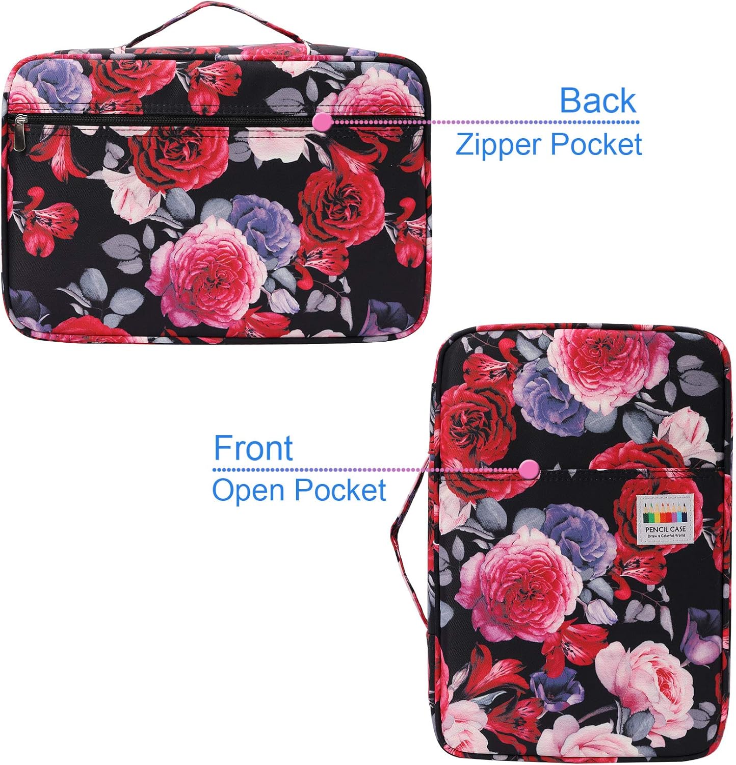 Big Capacity Colored Pencil Case Organizer 304 Slots Pen Holder Waterproof Storage Pouch Gel Marker Pen Bag Box for Cosmetic Brush Pencils & Gel Pen for Artist (Red Pink Rose)