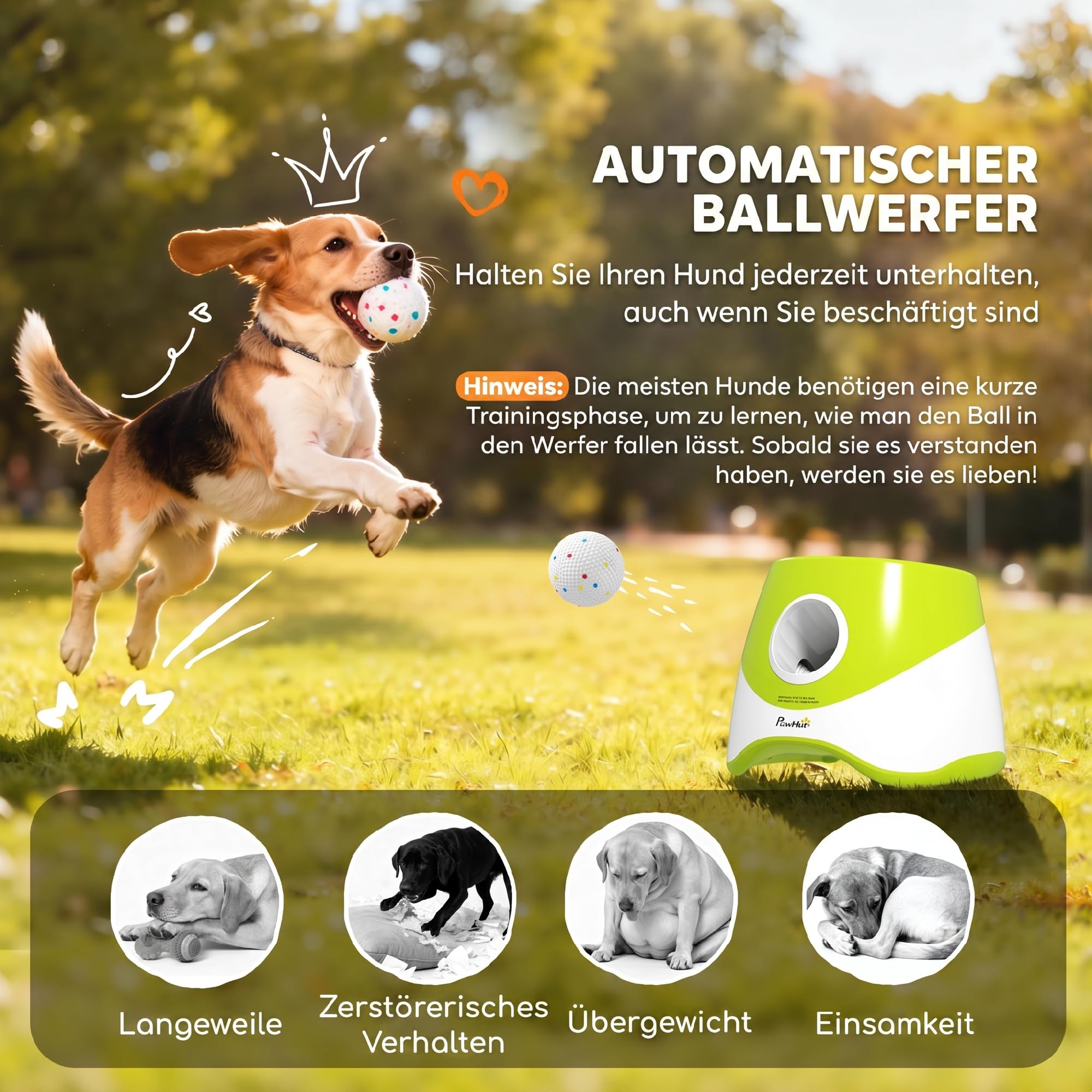 PawHut Automatischer Ballwerfer mit 3 Distanzen für Mittlere Hunde Grün