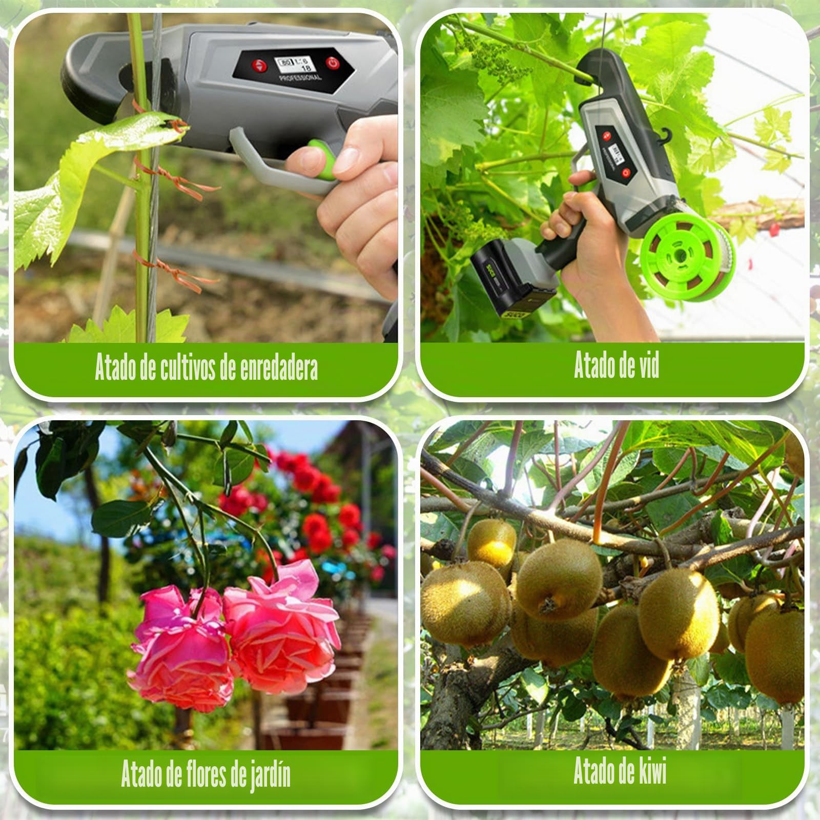 SHAHRYAR Atadora De Plantas Portátil, Eléctrica, Diámetro Máximo De Flejado: 25 Mm, Ajuste De Anilla De 6 Velocidades, para Jardinería, Agricultura Y Viñas.