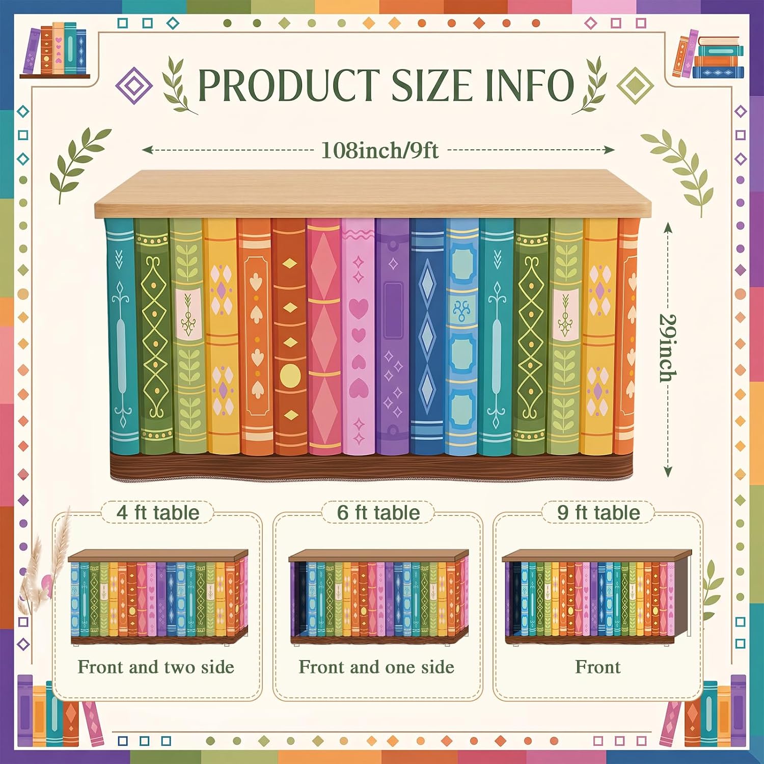 Fanfanwin 9 ft Table Skirt for Teacher Desk Skirt, Rainbow
