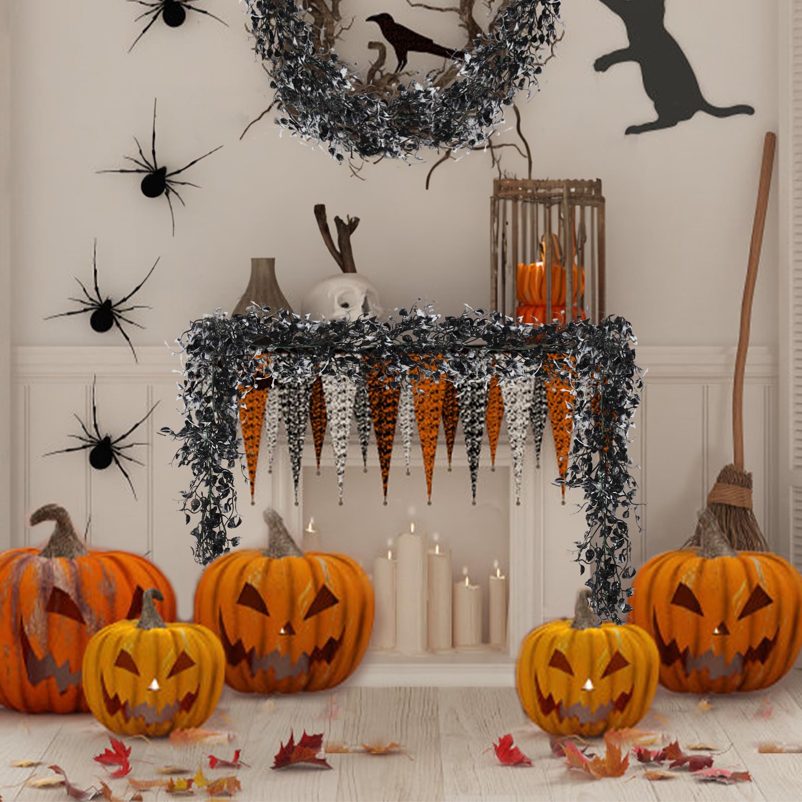 Edera artificiale da appendere piante di Halloween ghirlanda 2 pezzi 1,8 m finto nero bianco eucalipto foglie edera pianta finta pianta resistente ai raggi UV vite in plastica per interni ed esterni