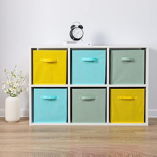 Miniatura 4 de Stero Contenedores de almacenamiento de tela paquete de 6 cubos de almacenamiento duraderos de colores divertidos con asas canastas plegables para