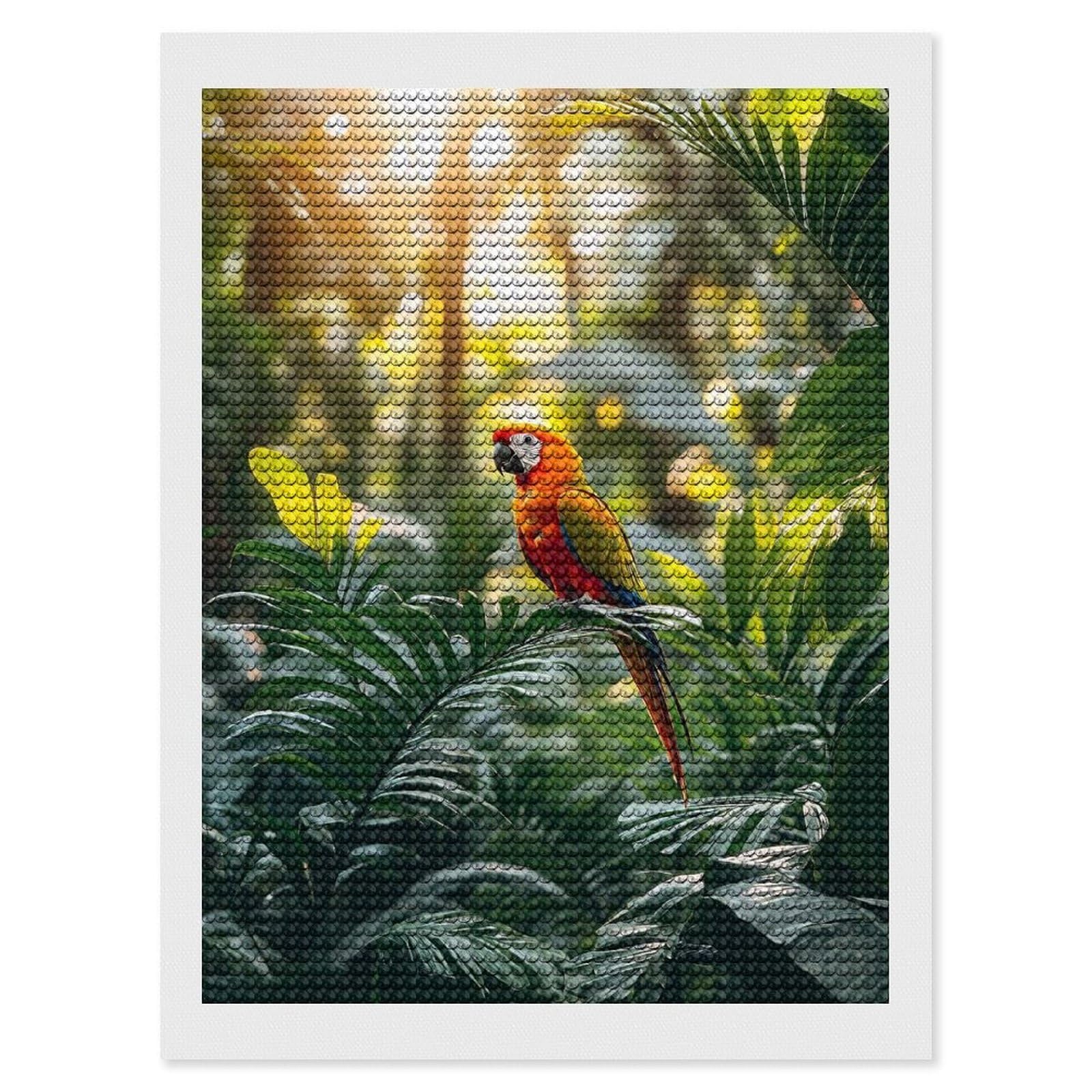 Junmoney Scarlet Macaw in Lush Jungle Setting DIY Diamond Art Canvas Kit 12"x16", Simple to Start, Fun Craft Experience, Modern Decor, Gift Idea, Adhesive Canvas