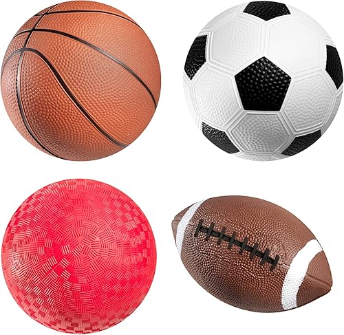 Miniatura 11 de Pelotas deportivas de 8.5 pulgadas para niños y niños pequeños, paquete de 4 pelotas inflables de goma multideporte, fútbol, baloncesto, pelota de