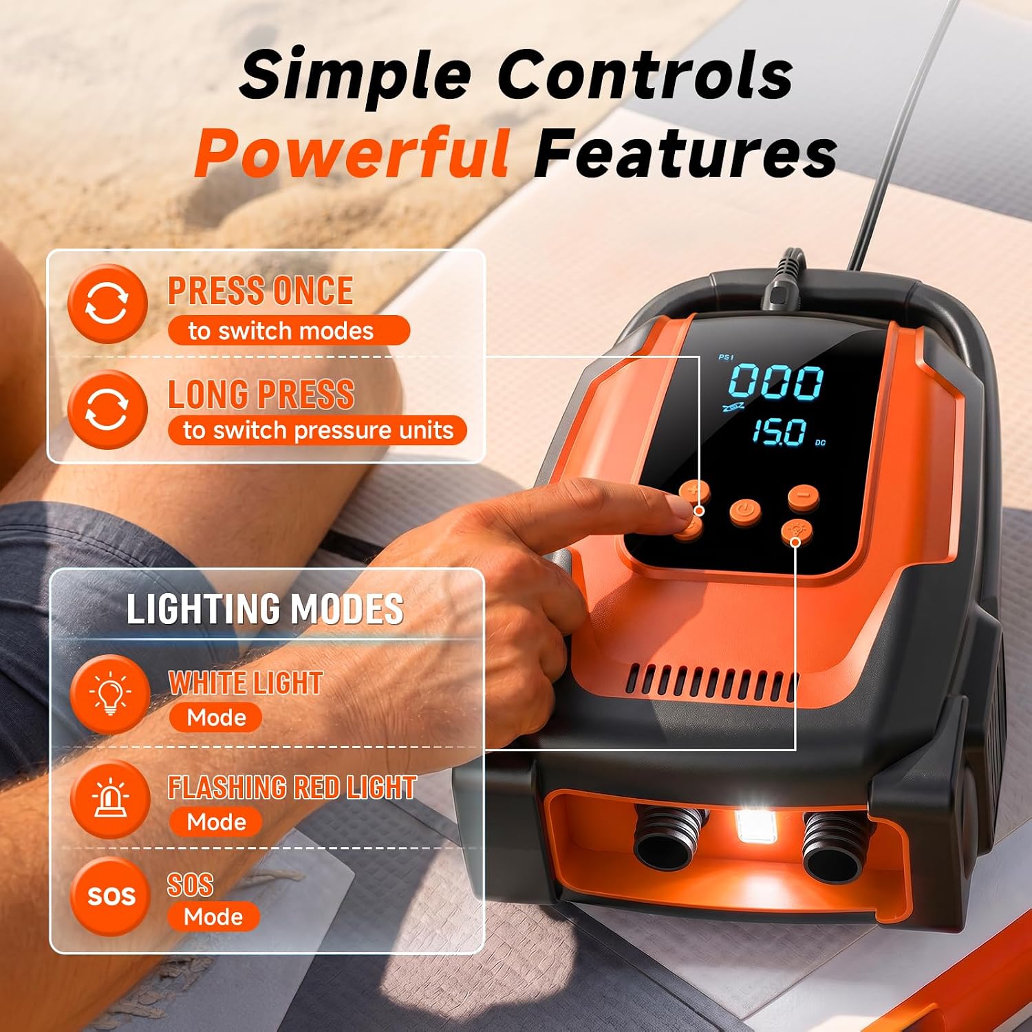 Paddle Board Electric Pump, 50 PSI High Pressure SUP Pump with Auto-Off, 12V DC Paddleboard Pump with Inflation & Deflation, 8 Nozzles Air Pump for Paddle Board, Inflatables, Kayaks, Car Tires