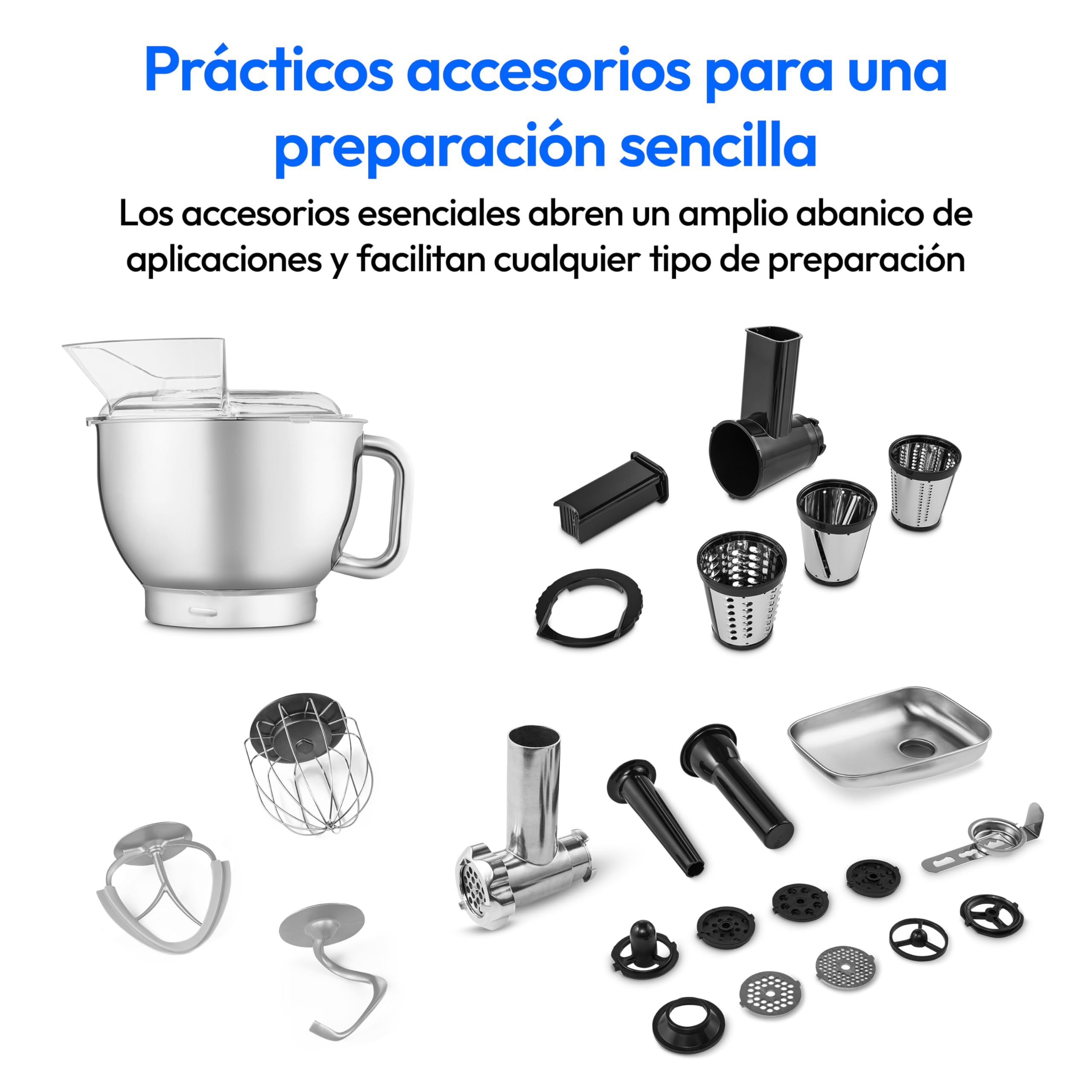 MEDION Robot de cocina con picadora (800 vatios, motor de CC, recipiente de acero inoxidable de 4,6 litros, ahorro de energía, ultrasilencioso, pantalla táctil con sensor digital, MD12600) Blanco
