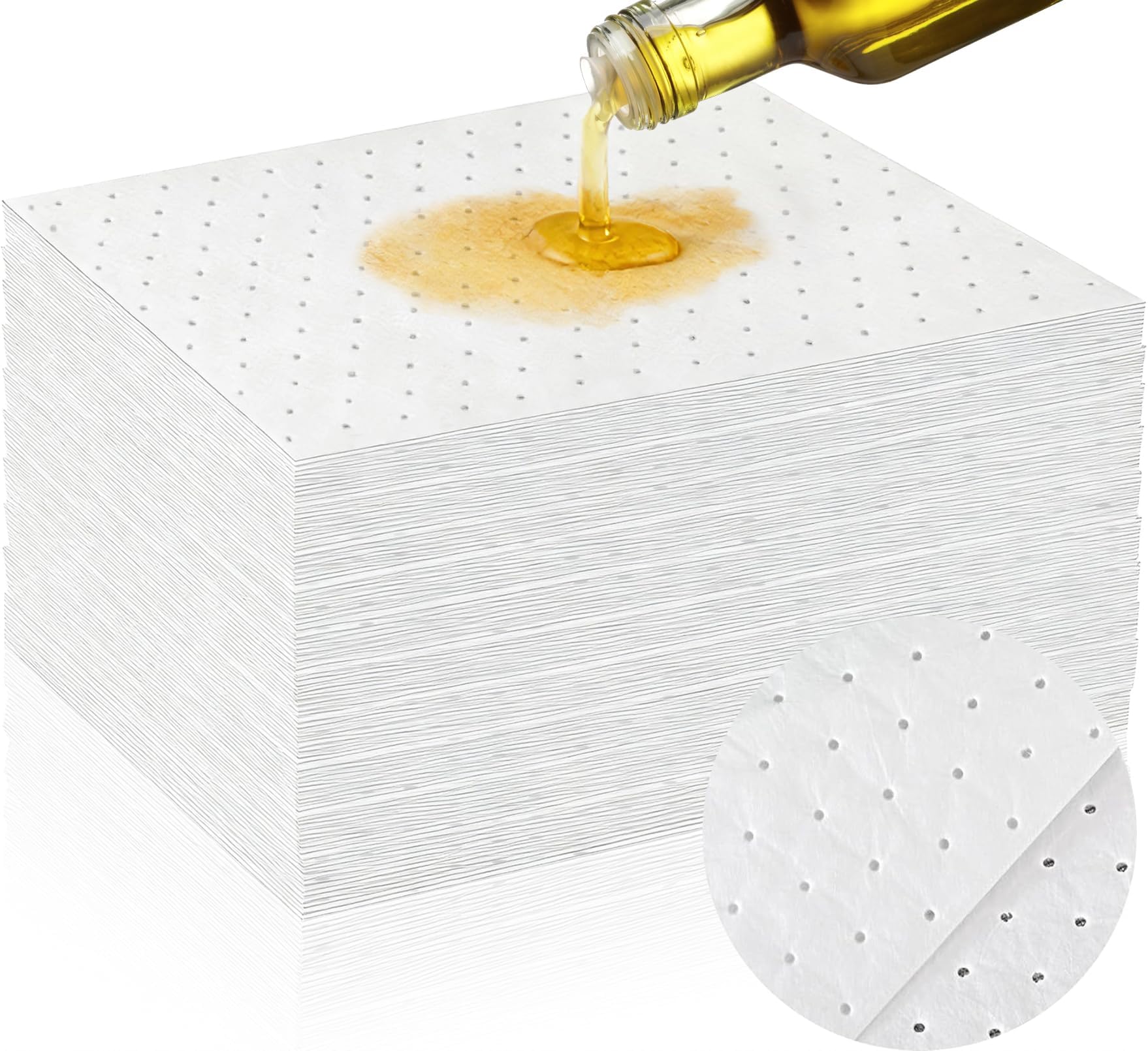 50 Pack Oil Absorbent Pads, 9.8 x 13 Inch Oil Spill Mat, Weight Dimpled Oil Absorbing Sheets, Universal Absorbing Mat, Leak & Spill Cleanup Pads for Home Garage Basement(White)